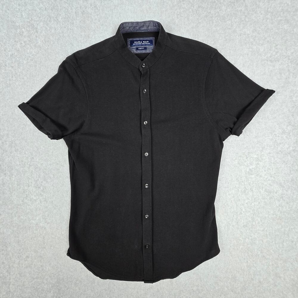 Zara Man Small Black Slim Fit Short Sleeve Button Down Shirt
